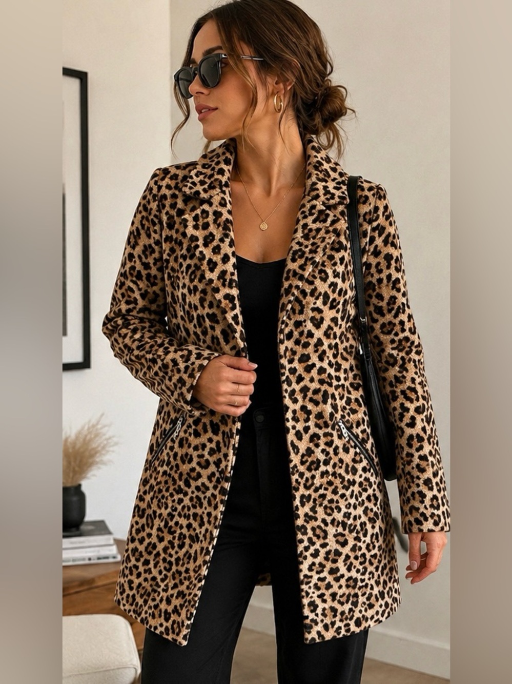 BNWOT Noisy May Leopard Print Women's Coat - Tan & Black size S - Picture 1 of 5